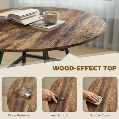 HOMCOM Dining Table for 4 People, Round Industrial Kitchen Table with Storage Shelf, Rustic Brown