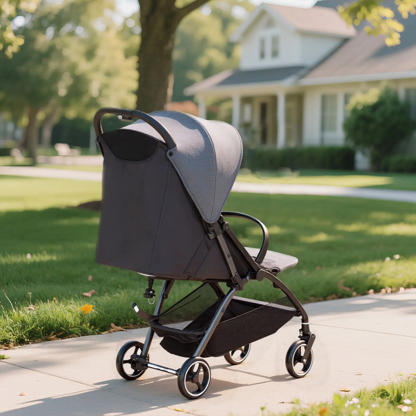 AIYAPLAY Travel Stroller, Lightweight Pushchair, Compact Buggy with Canopy, Basket & Multi-Position Recline, Dark Grey