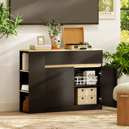 HOMCOM Sideboard, Storage Cabinet with Adjustable Shelf, 2 Drawers, 3 Open Shelves, Black