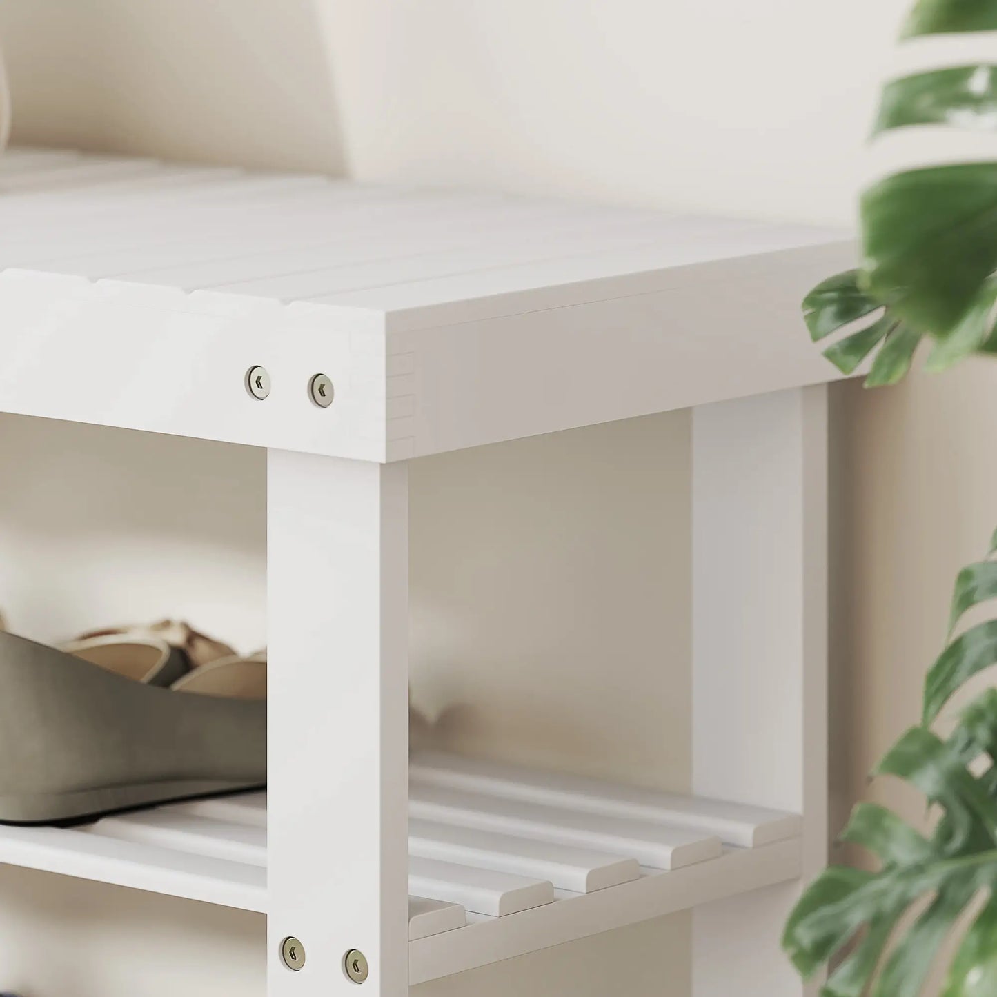 HOMCOM Two Shelf Bamboo Shoe Storage Bench Home Hallway Furniture - White