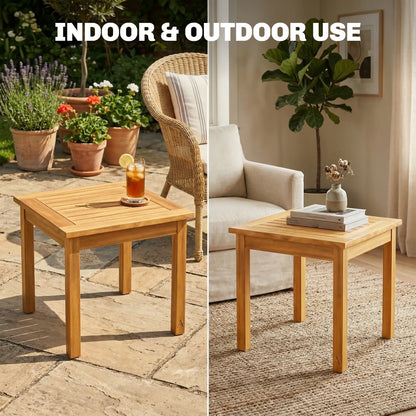 Outsunny Coffee Table Fully Assembled Patio Side Table Slatted Top Solid Acacia Wood, Natural Wood