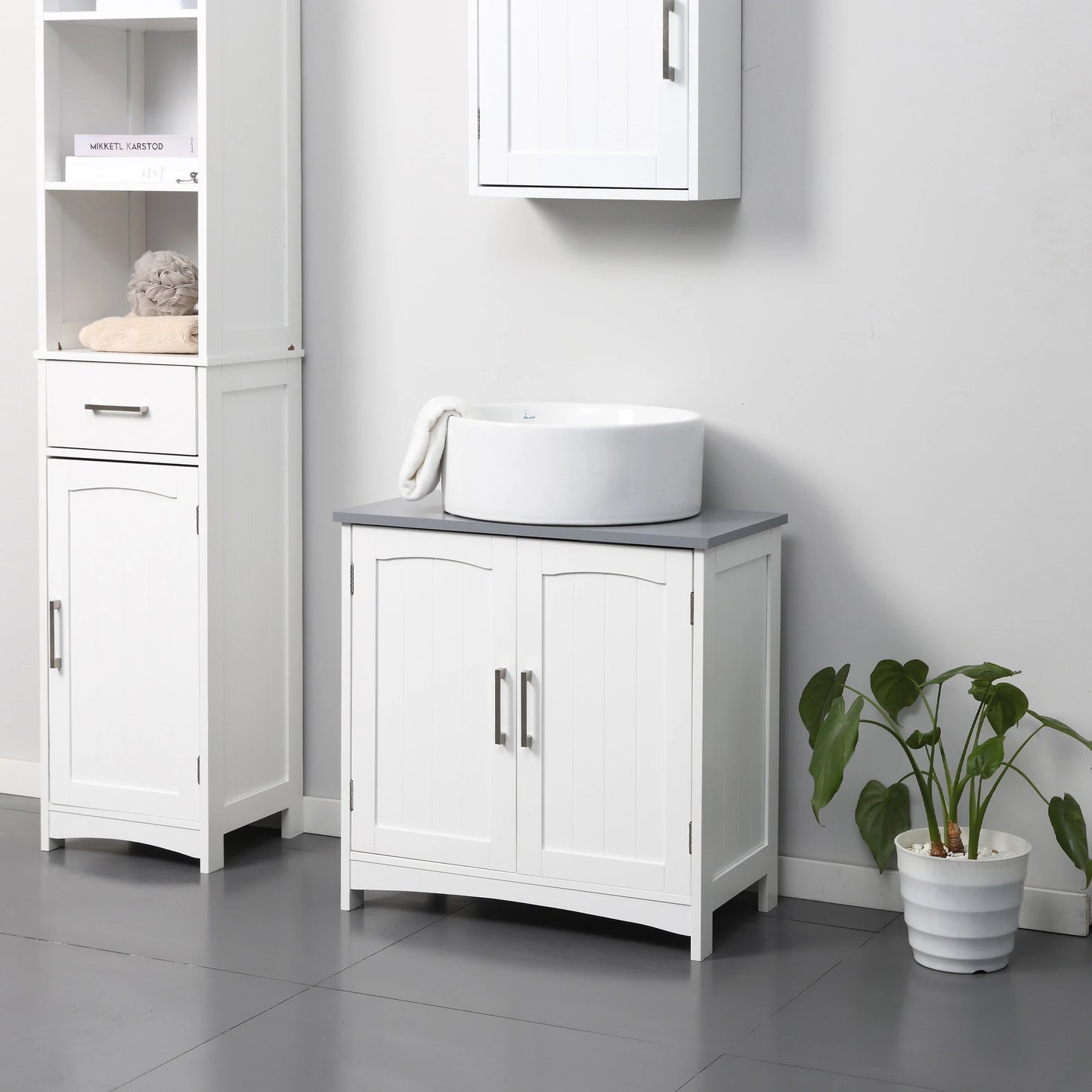 Kleankin Pedestal Under Sink Double Doors Cabinet, Modern Bathroom Vanity Unit, Storage Cupboard with Adjustable Shelves