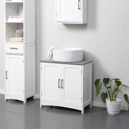 Kleankin Pedestal Under Sink Double Doors Cabinet, Modern Bathroom Vanity Unit, Storage Cupboard with Adjustable Shelves