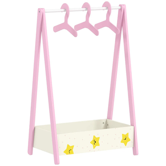 AIYAPLAY Kids Baby Clothing Rack with Hangers, Storage Shelf, Star Theme for Ages 3-6, Pink