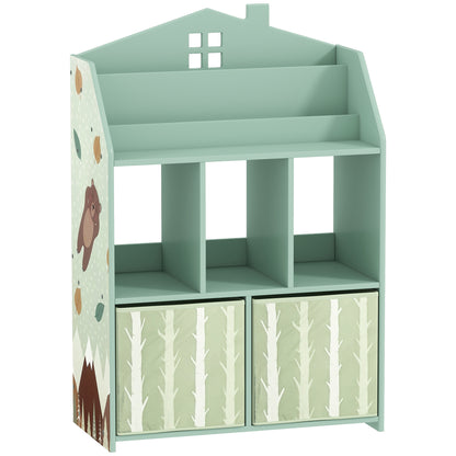 AIYAPLAY Kids Bookshelf with Toy Storage, Book Shelves and Fabric Drawers for Playroom, Green