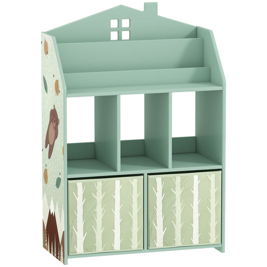 AIYAPLAY Kids Bookshelf with Toy Storage, Book Shelves and Fabric Drawers for Playroom, Green