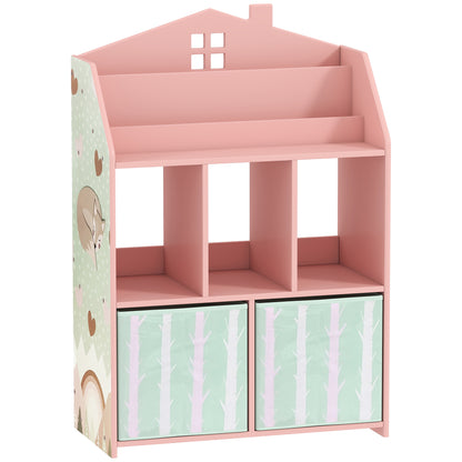 AIYAPLAY Kids Bookshelf with Toy Storage, Book Shelves and Fabric Drawers for Playroom, Pink