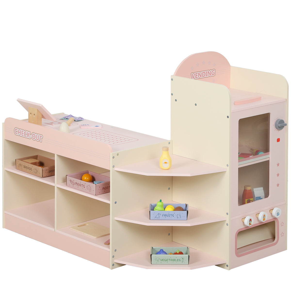 AIYAPLAY Kids Grocery Store, Children Supermarket Playset with Cash Register, Display Shelves