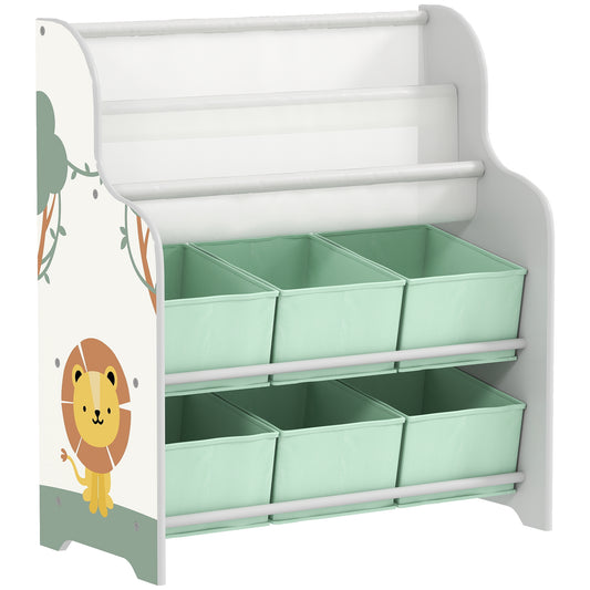AIYAPLAY Kids Storage Unit, Toy Organiser with 6 Fabric Drawers & 2-Tier Book Rack for Bedroom, Playroom, Green