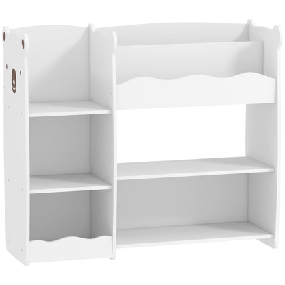 AIYAPLAY Kids Toy Storage Unit, Bear Design Kids Bookshelf & Toy Organiser for Bedroom, Playroom, White
