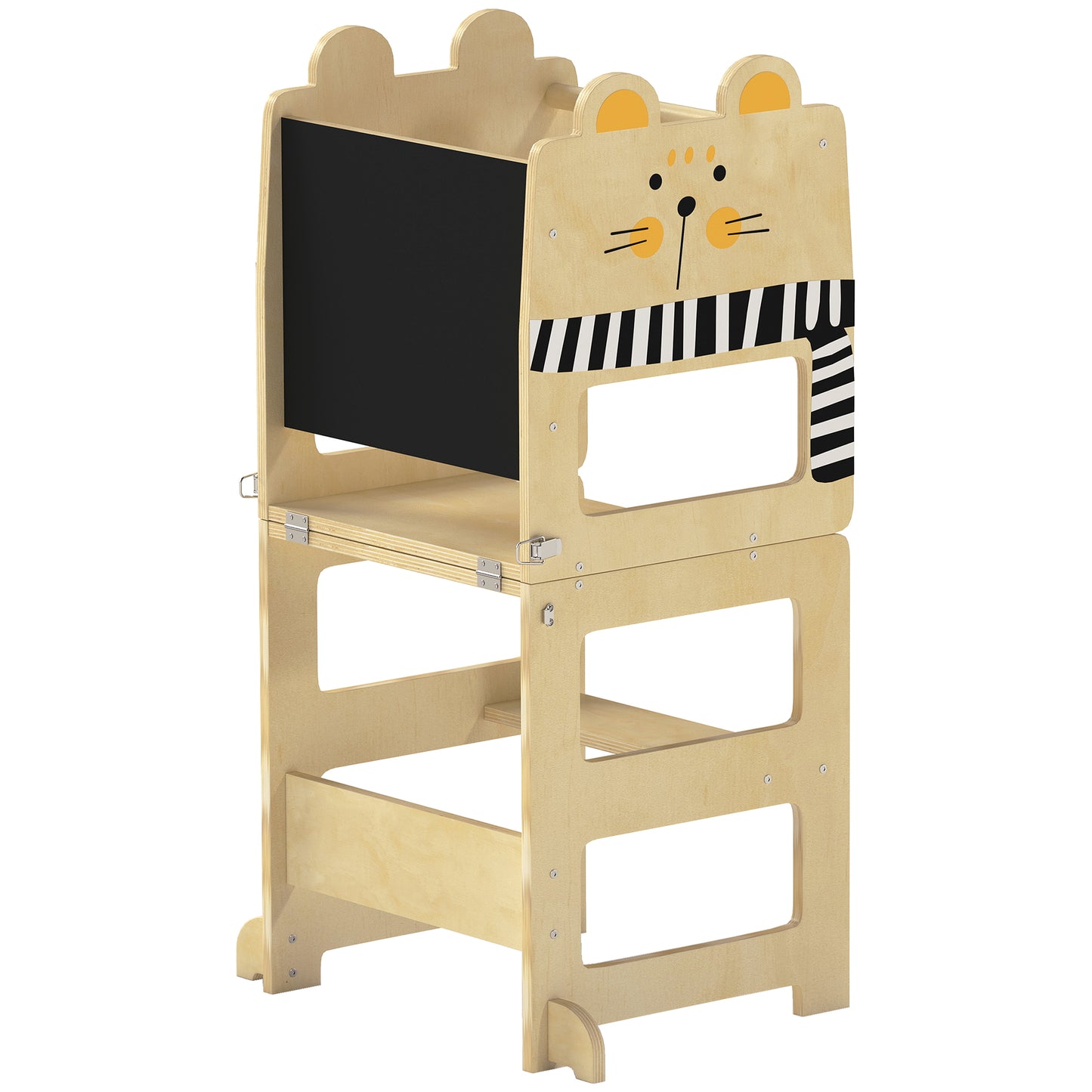 AIYAPLAY Toddler Step Stool, Standing Tower with Chalkboard, 3-in-1 Cat-Shaped for Kitchen Counter, Natural