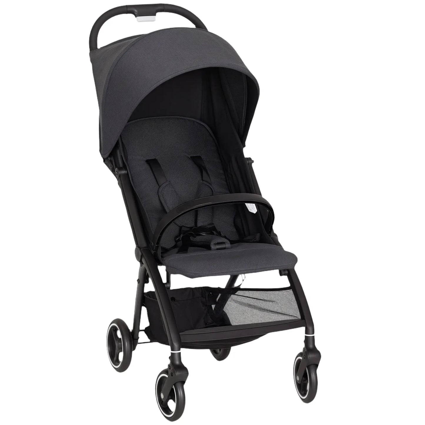 AIYAPLAY Travel Stroller, Lightweight Pushchair, Compact Buggy with Canopy, Basket & Multi-Position Recline, Dark Grey