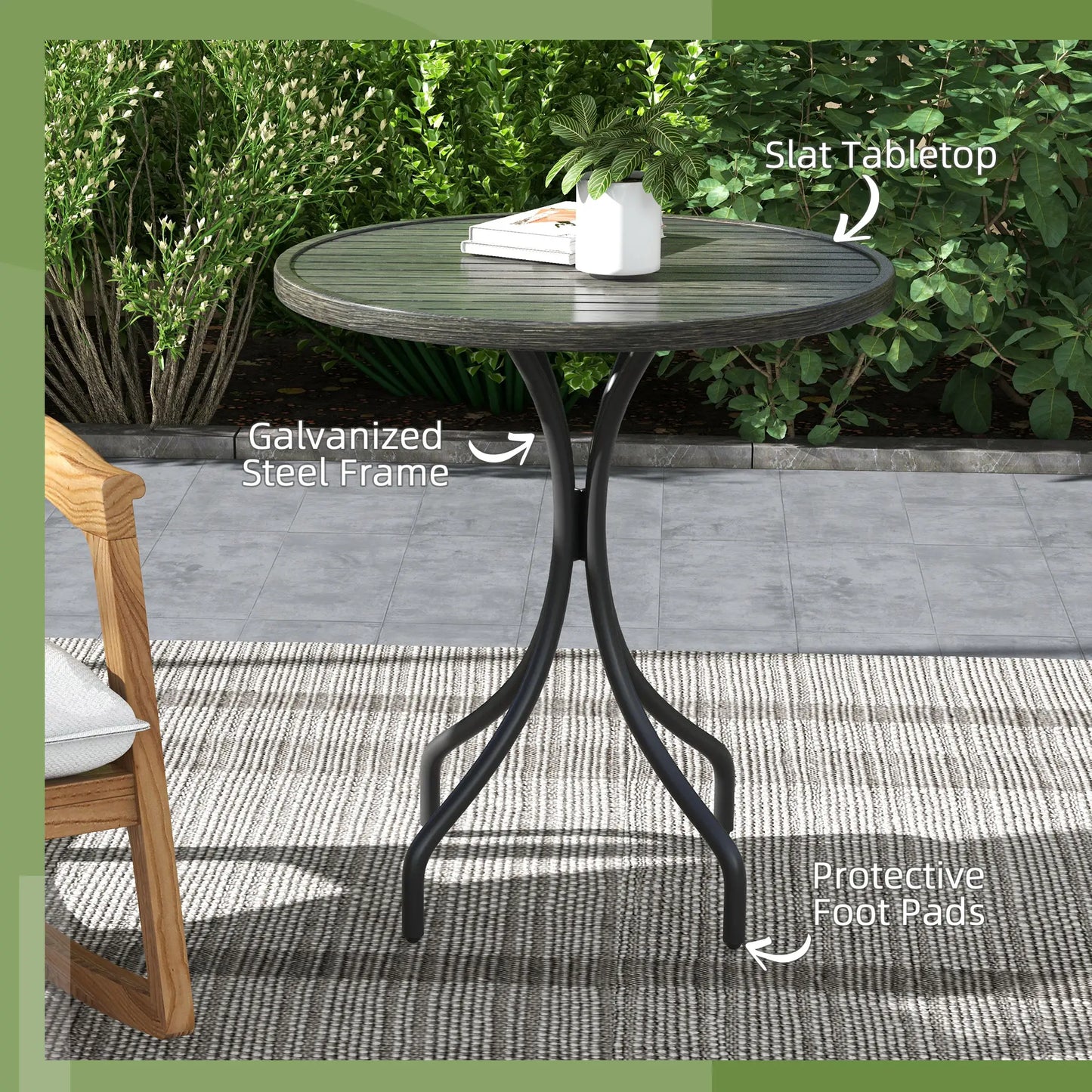 Outsunny Φ66cm Galvanised Steel Outdoor Round Garden Table - Grey