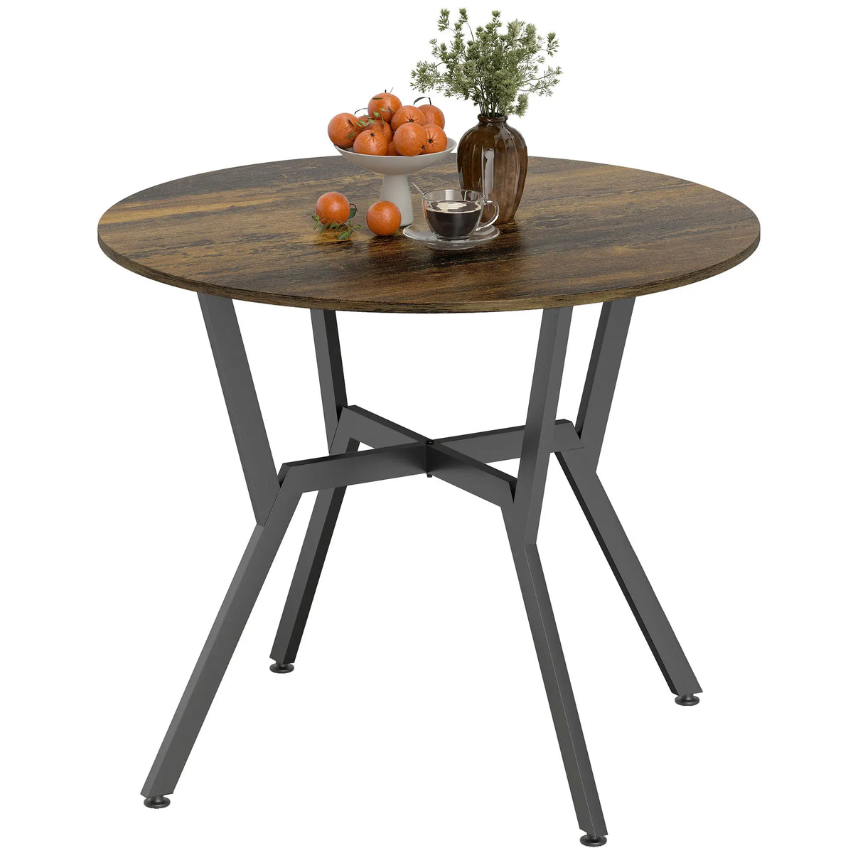 HOMCOM Dining Table, Round Kitchen Table with Anti-Slip Foot Pads for Living Room, Dining Room, Rustic Brown