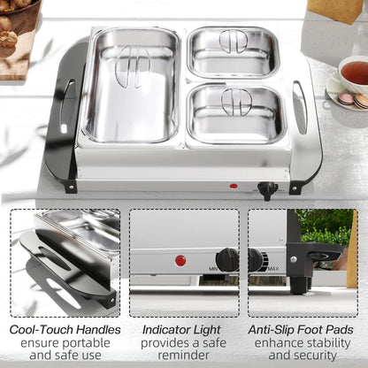 HOMCOM 4.5L Stainless Steel Electric Buffet Server with 3x Trays and Lids, Set of 2