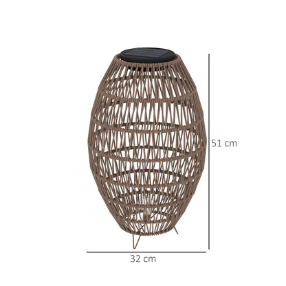 Outsunny Outdoor Decorative Rattan Solar Lamp, Garden Solar Lantern with Auto On/Off Light, IP44 Waterproof, Dark Brown