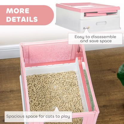 PawHut Hooded Cat Litter Box, Portable Pet Toilet with Scoop, Front Entry - Pink