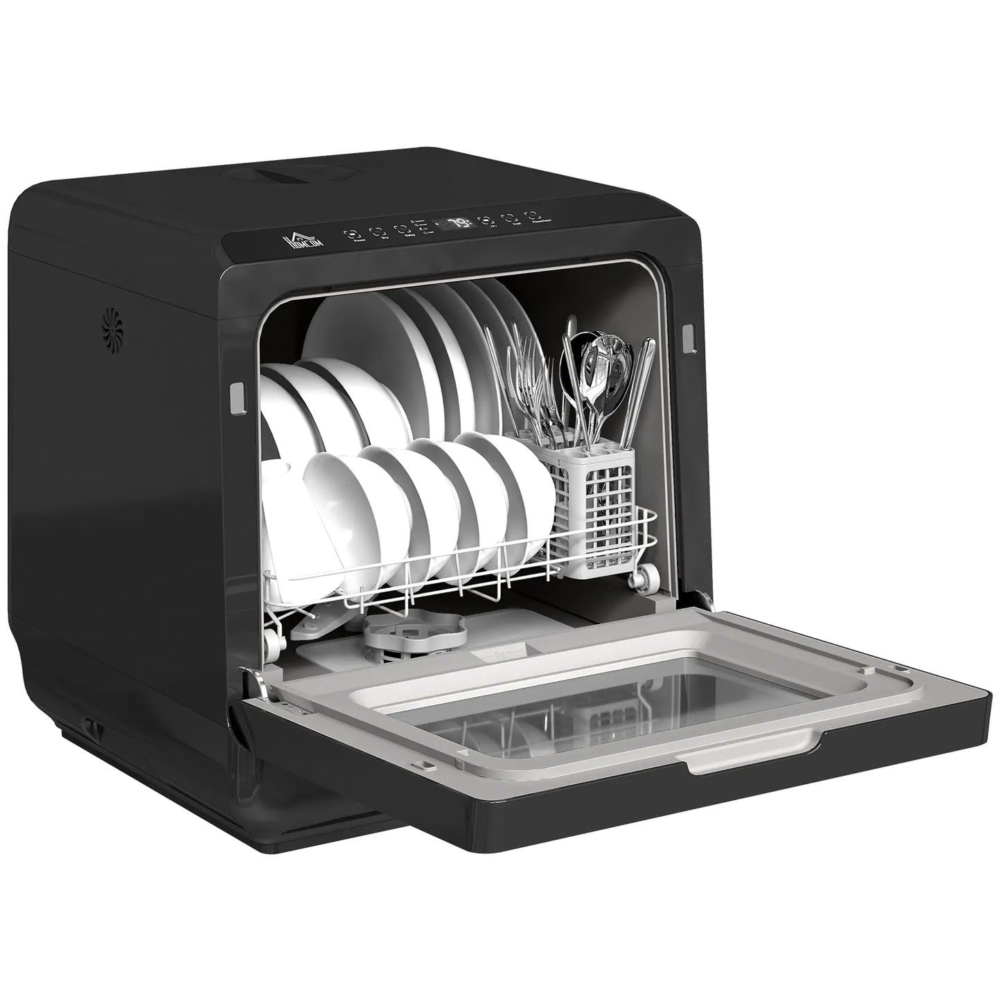 HOMCOM Table Top Dishwasher with Built-in 6L Water Tank, Mini Countertop Dishwasher with 6 Programs, Black