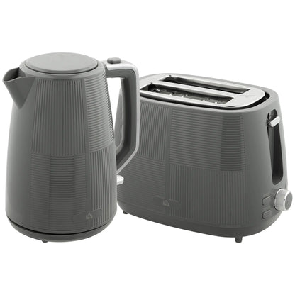 HOMCOM Fast Boil Kettle and 2 Slice Toaster Kitchen Set, 1.7L 3000W with 7 Level Browning Controls, Grey