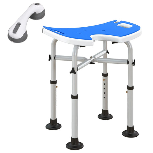 HOMCOM 39-51.5cm 'U' Seat Padded Shower Stool Bathroom Seat with Adjustable Height - Dark Blue