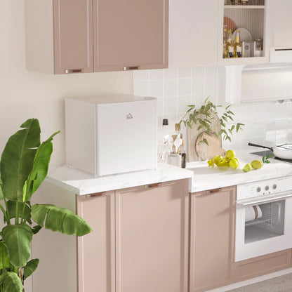 HOMCOM 46 Litre Table Top Mini Fridge, Small Fridge with Ice Box, Reversible Door, Adjustable Temperature, Cream
