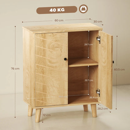 HOMCOM Vintage Storage Cabinet with Double Chevron Doors - Natural Wood Effect