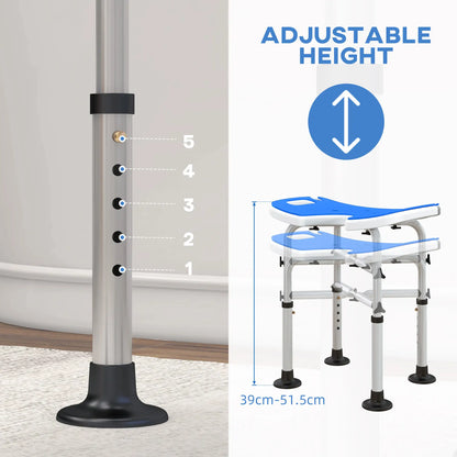 HOMCOM 39-51.5cm 'U' Seat Padded Shower Stool Bathroom Seat with Adjustable Height - Dark Blue