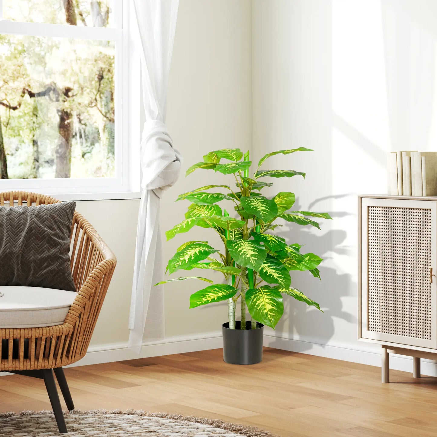 HOMCOM Evergreen Tree Fake Decorative Artificial Indoor Faux Plant, with Pots