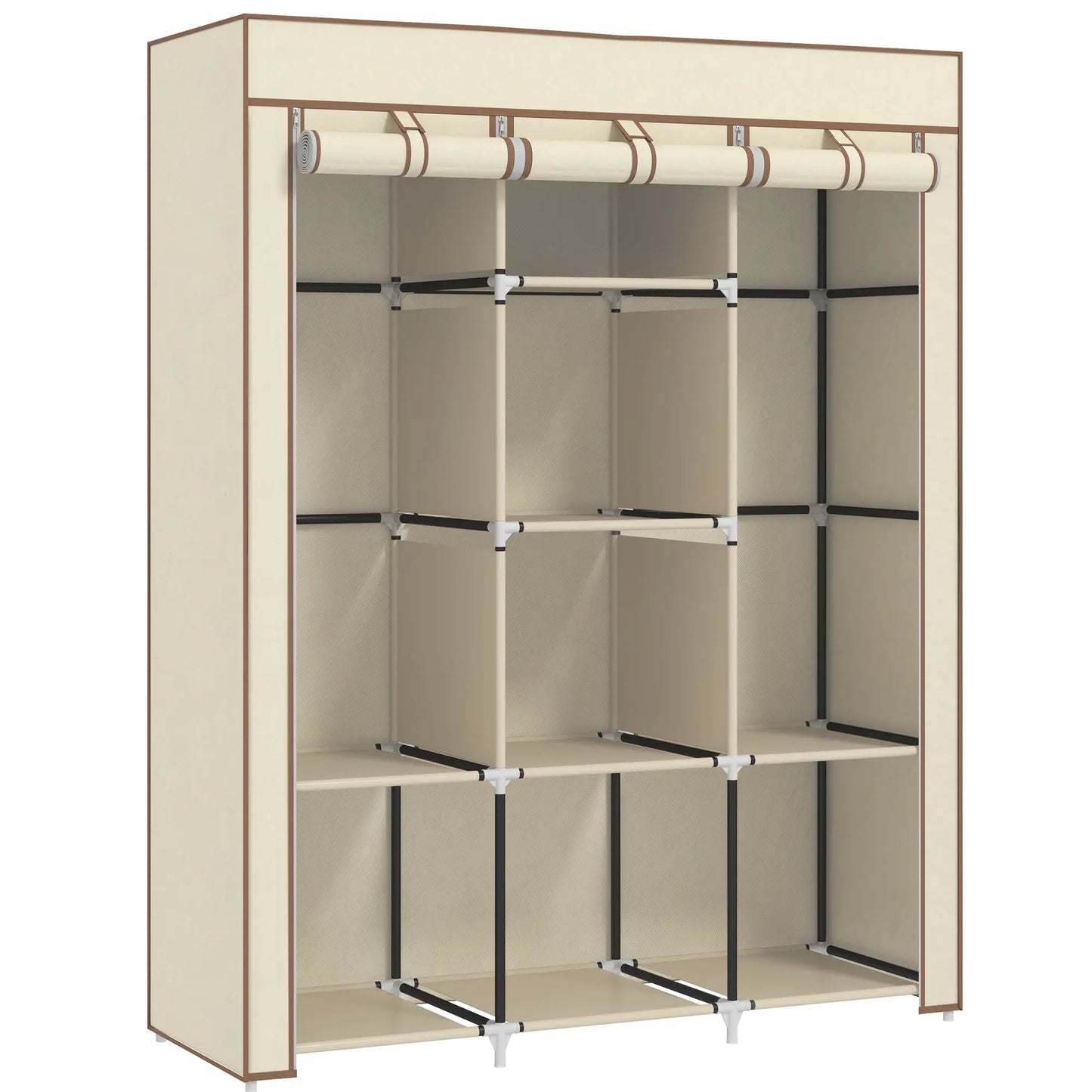 HOMCOM Fabric Cloth Wardrobe Clothes Organizer with Rails and Shelves - Cream White