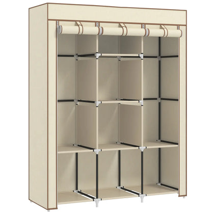 HOMCOM Fabric Cloth Wardrobe Clothes Organizer with Rails and Shelves - Cream White