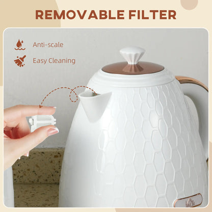 HOMCOM 3kW Rapid Boil Honeycomb Electric Kettle, 1.7L - Cream