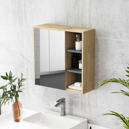HOMCOM Five-Shelf Mirrored Bathroom Storage Mirror Cabinet - Wood-Effect