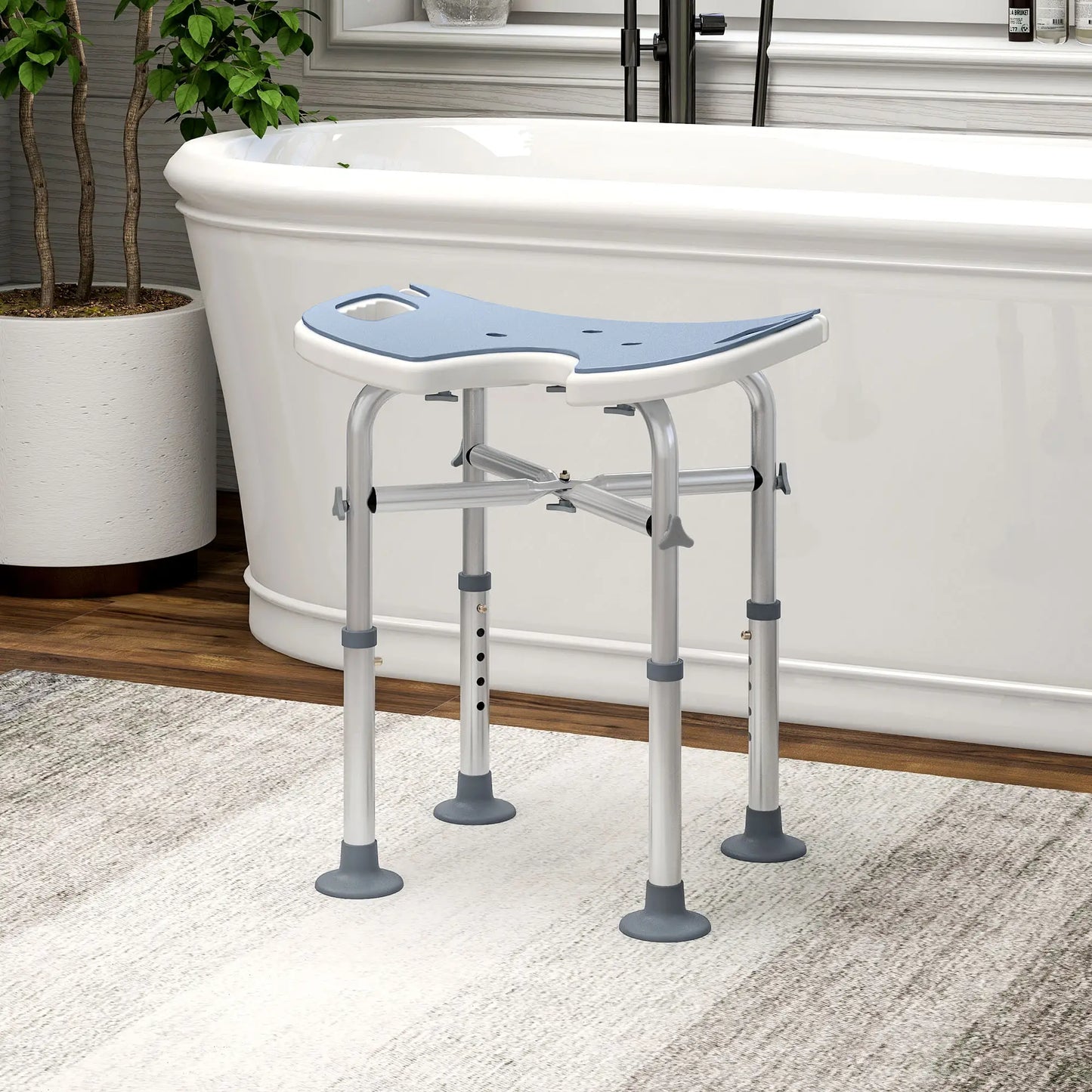 HOMCOM 39-51.5cm 'U' Seat Padded Bathroom Shower Stool Anti-Slip - Light Blue