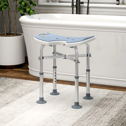 HOMCOM 39-51.5cm 'U' Seat Padded Bathroom Shower Stool Anti-Slip - Light Blue