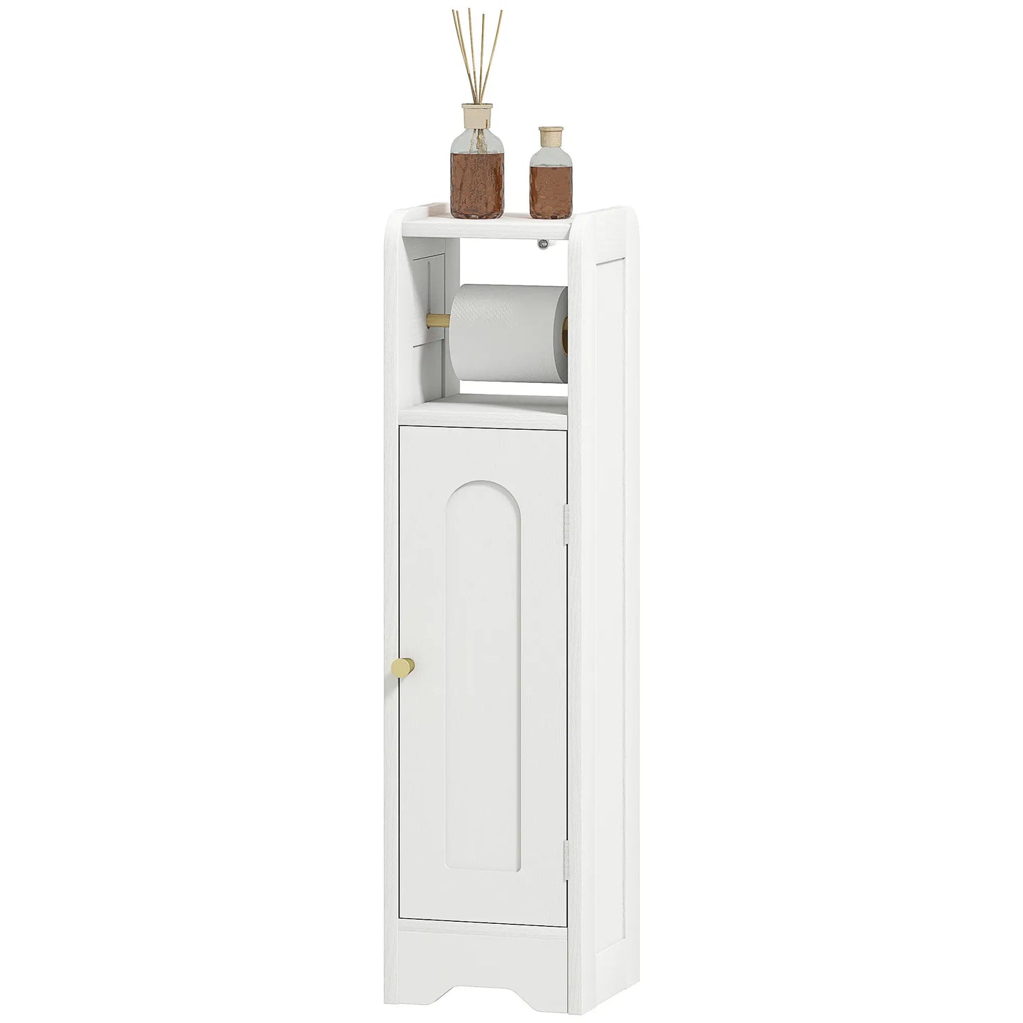 HOMCOM Small Bathroom Storage Cabinet with Toilet Roll Holder - White