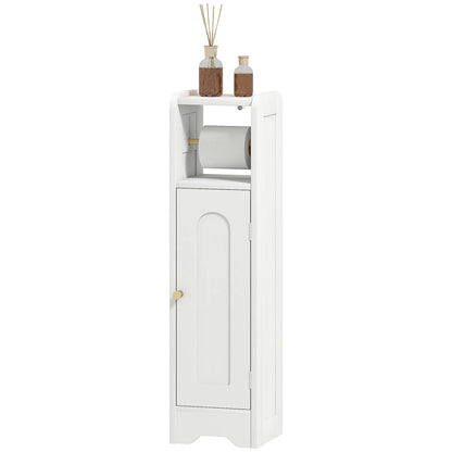 HOMCOM Small Bathroom Storage Cabinet with Toilet Roll Holder - White