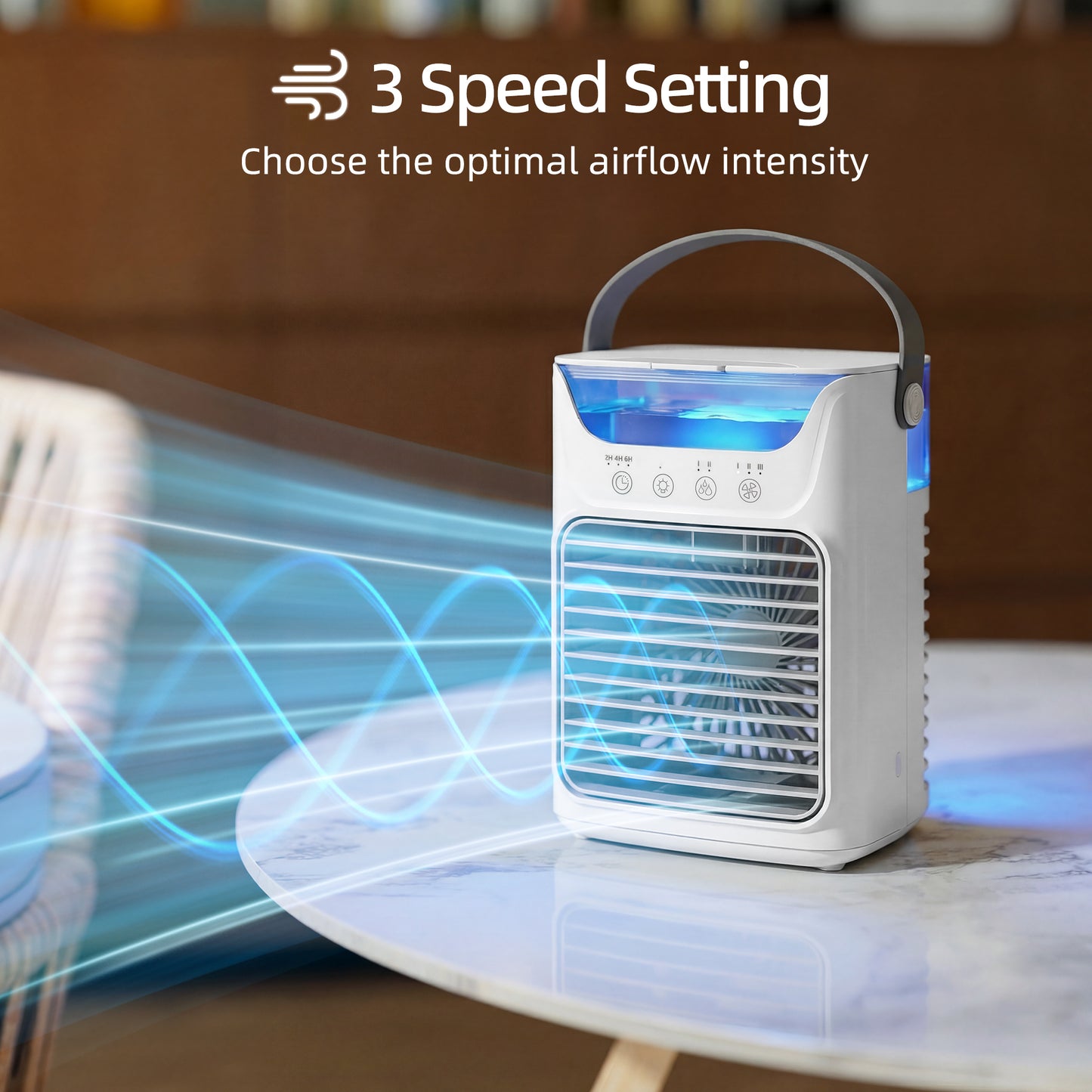 HOMCOM Mini Desk Fan with Adjustable Head, 3-Speed Small Fan & 700ml Water Tank, White