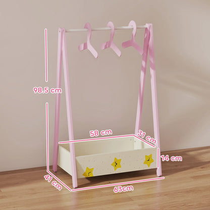 AIYAPLAY Kids Baby Clothing Rack with Hangers, Storage Shelf, Star Theme for Ages 3-6, Pink