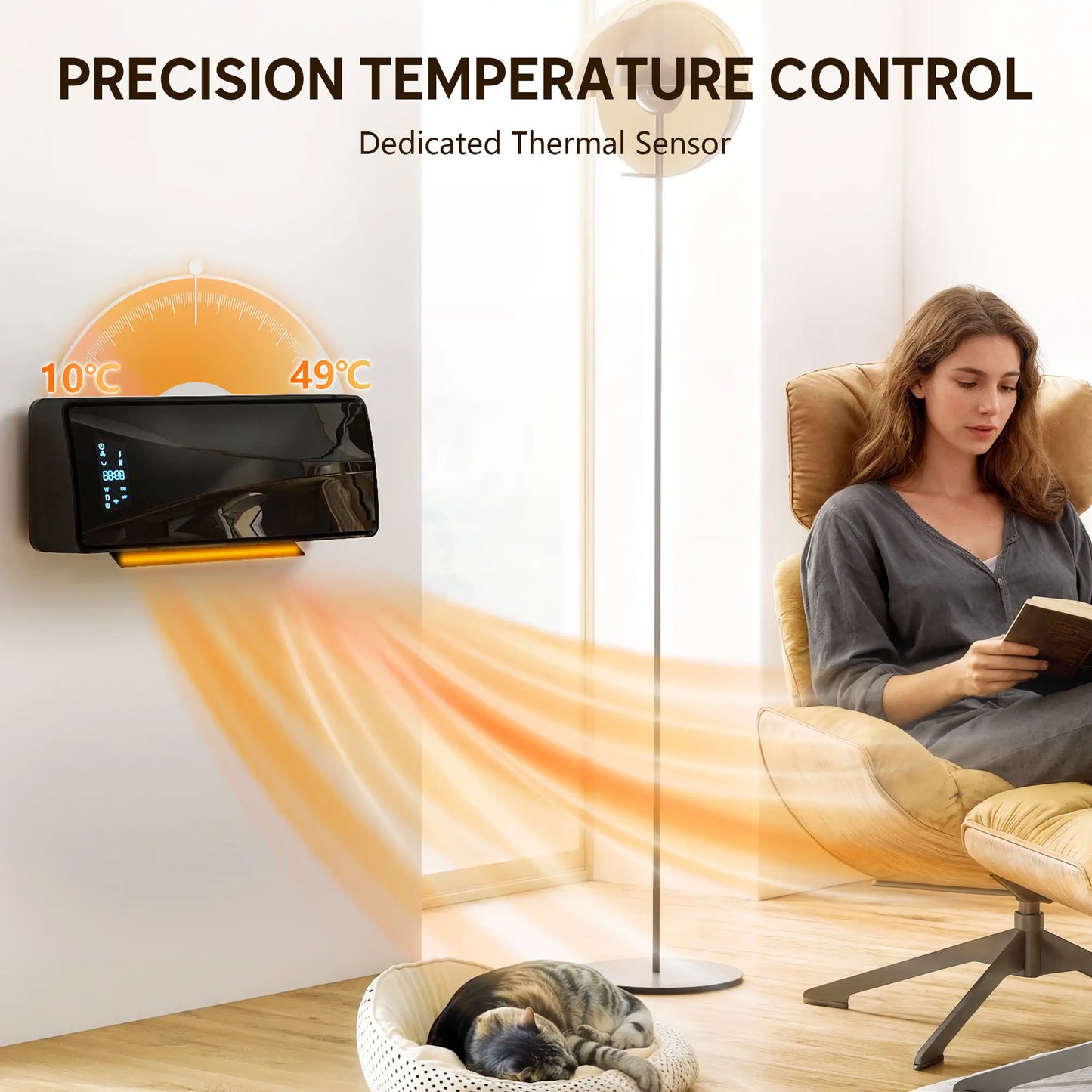 HOMCOM 2000W Ceramic Electric Heater with Fan, Adjustable Thermostat, Wall Mounted - Black