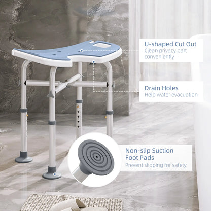 HOMCOM 39-51.5cm 'U' Seat Padded Bathroom Shower Stool Anti-Slip - Light Blue