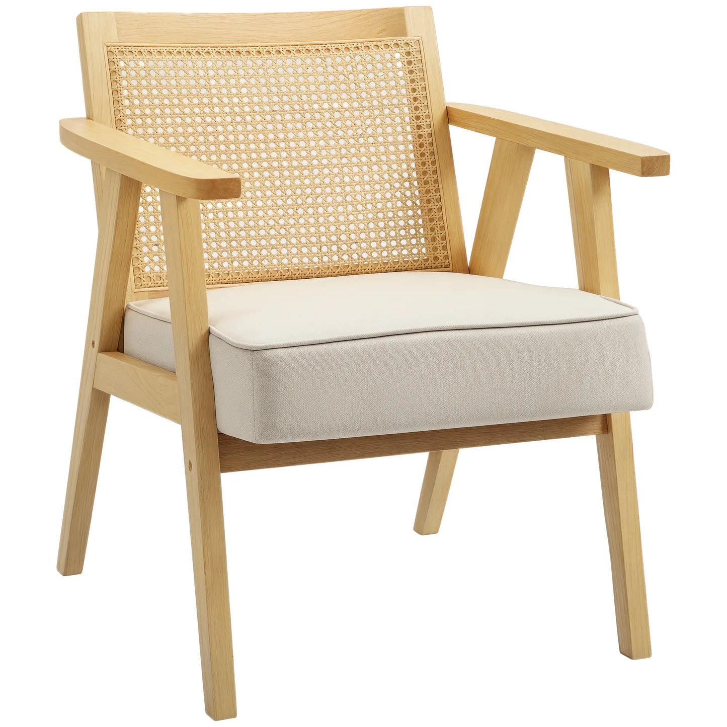 HOMCOM Wooden Rattan Armchair Weave Panel Accent Chair - Natural Finish