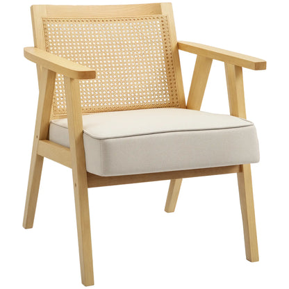 HOMCOM Wooden Rattan Armchair Weave Panel Accent Chair - Natural Finish