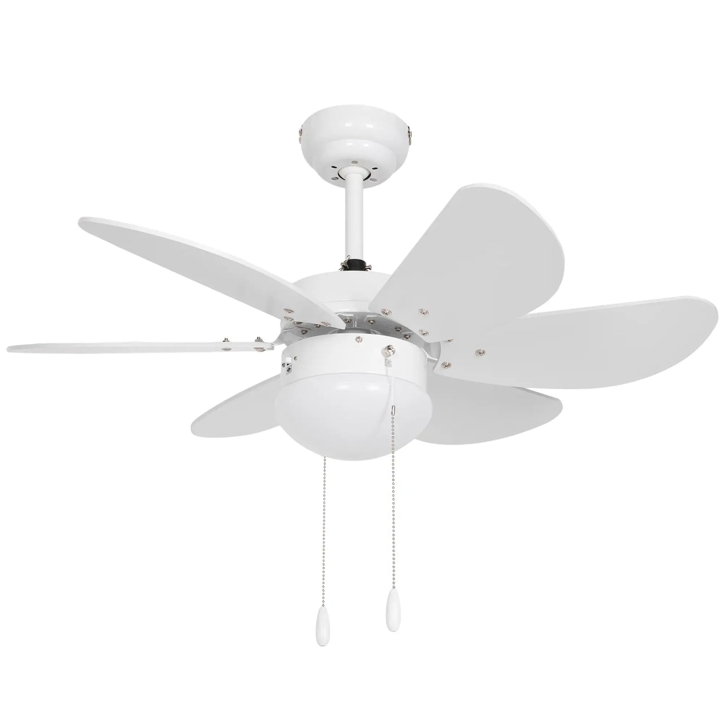HOMCOM Ceiling Fan with LED Light, Flush Mount Ceiling Fan Lights with 6 Reversible Blades, Pull-Chain Switch, White