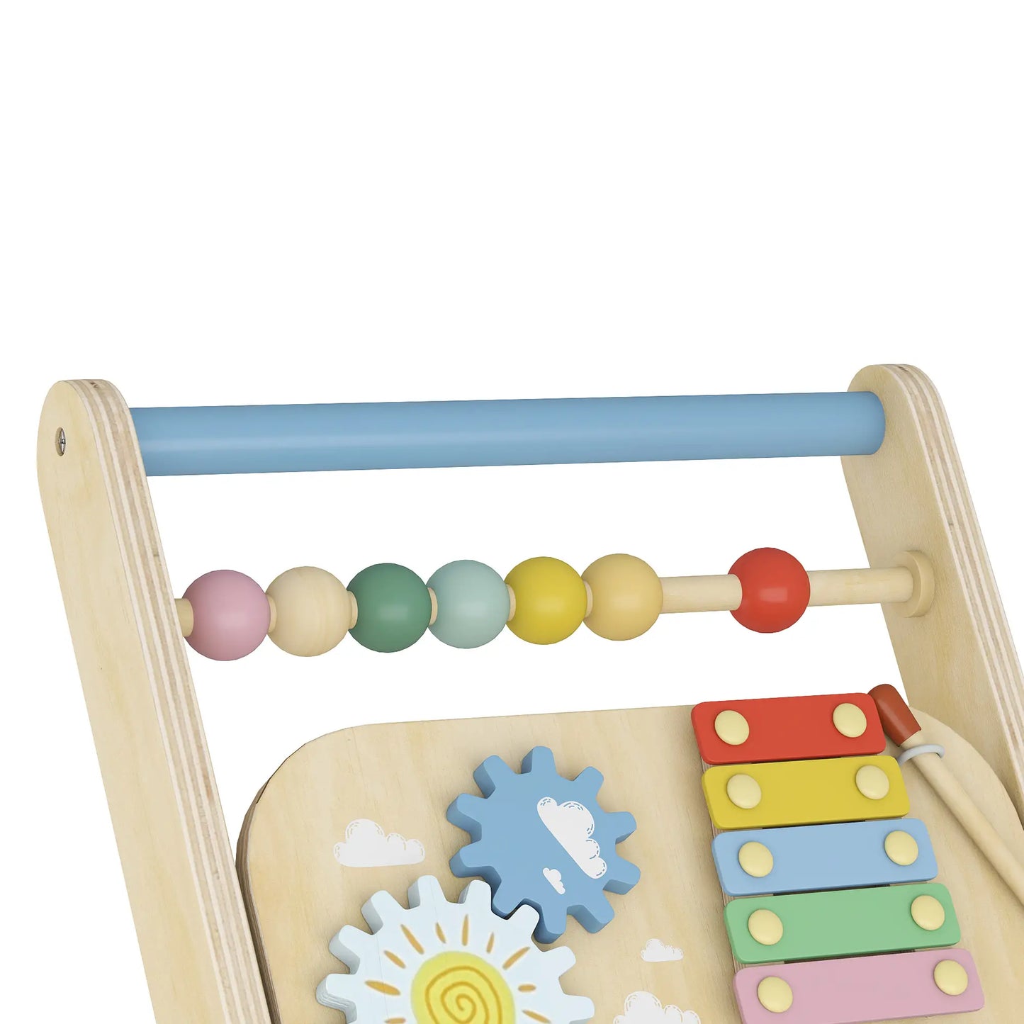 AIYAPLAY Wooden Baby Walker, Toddler Push Along Walker with Speed Control, Activity Centre for 18 Months+