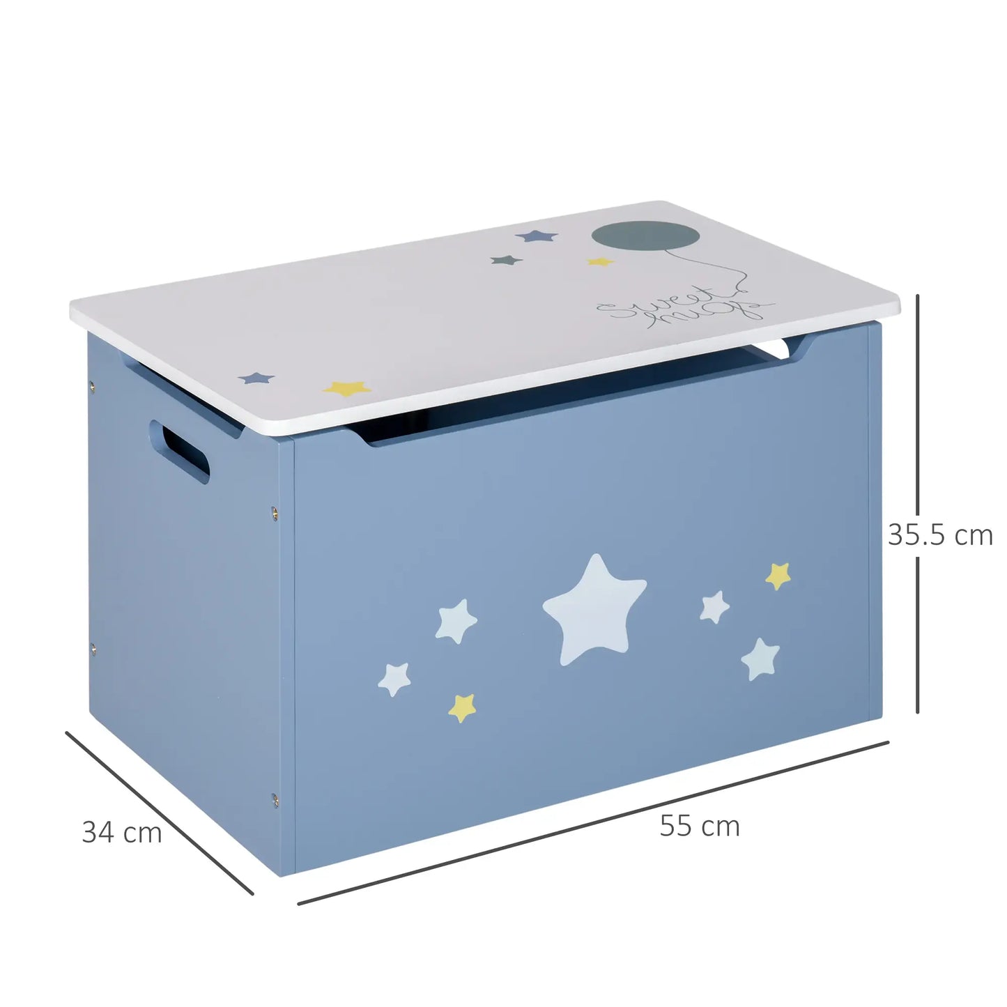 HOMCOM Kids Wooden Toy Box Children Storage Chest Organiser Side Handle, Safety Hinge Play, Blue
