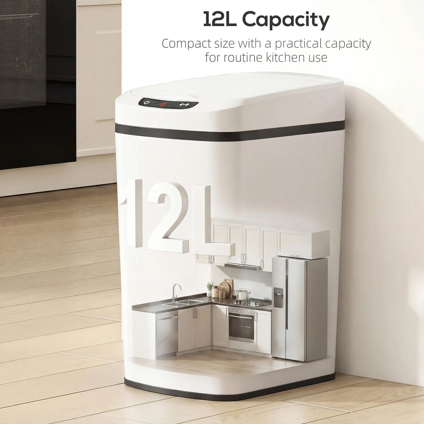 HOMCOM 12L Sensor Bin, Automatic Touchless Motion Sensor Kitchen Bin with Fingerprint Resistant Stainless Steel, White