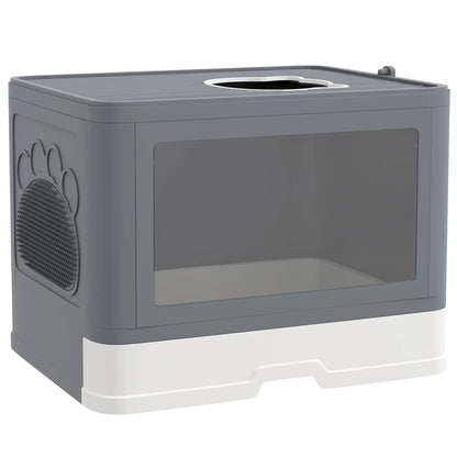 PawHut Enclosed Cat Litter Box with Lid, Front Entry, Top Exit, Drawer, Tray, Scoop, Brush - Grey