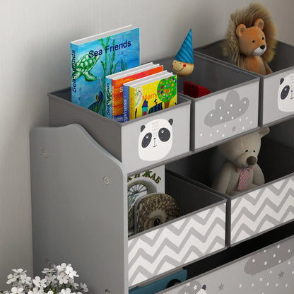 ZONEKIZ Kids Storage Unit, Toy Storage Organiser with Six Fabric Bins for Bedrooms, Playrooms - Grey