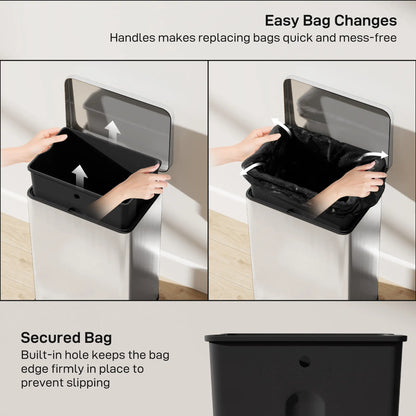 HOMCOM 20L Kitchen Bin with Soft-Close Lid & Stay-Open Function with Pedal & Removable Inner Bucket, Silver Tone