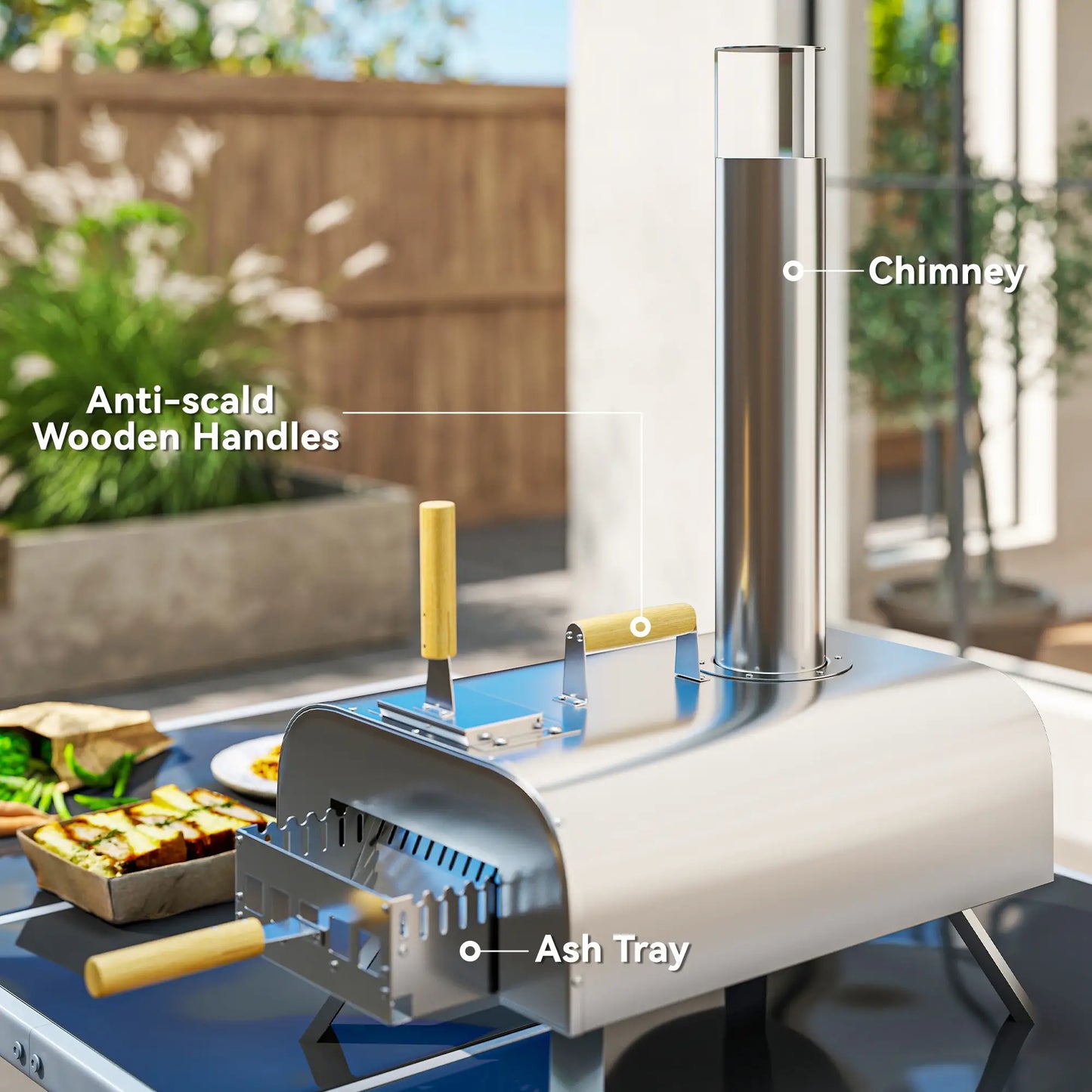Outsunny Wood Fired Pizza Oven, Portable Wood Pellet Pizza Maker with Pizza Stone and Peel, Foldable Legs, Chimney for Outdoor Cooking